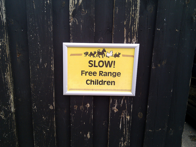 I went looking for a copyright-free "Free-Range Kids" image and found this sign. And it was taken by the wonderful Cory Doctorow!