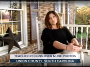 The caption "Teacher resigns over nude photos" makes it sound like she deliberately posted them! 