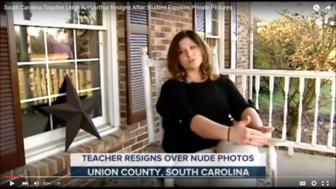 The caption "Teacher resigns over nude photos" makes it sound like she deliberately posted them! 