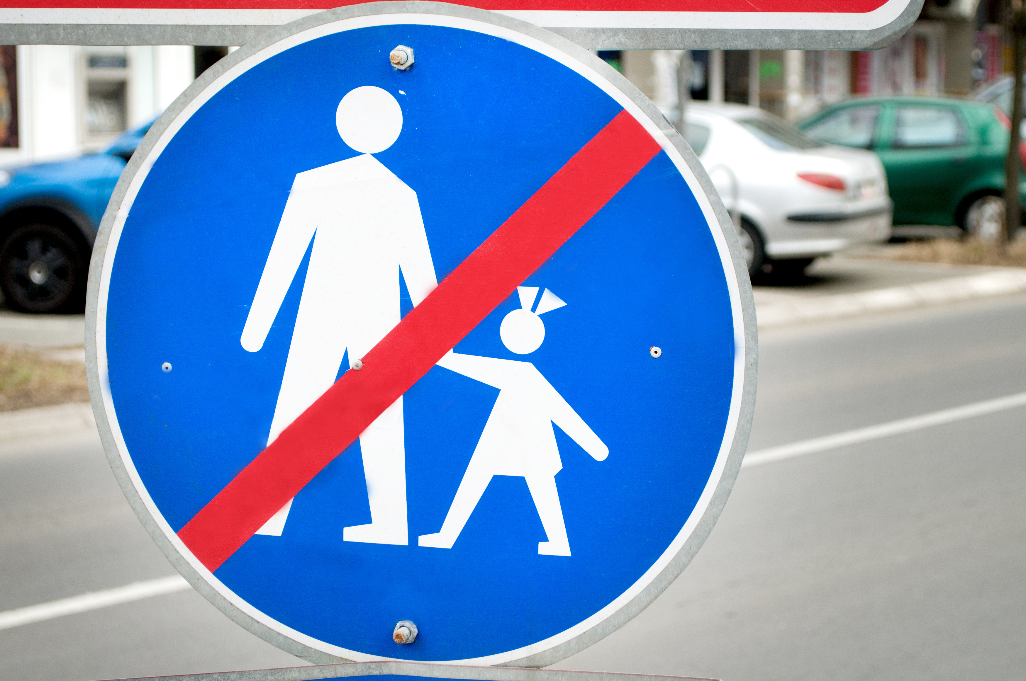Traffic sign indicating that you are leaving the area where the kids are, Novi Sad, Serbia