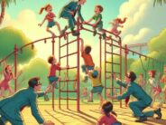 How To Make Kids Spend Even MORE Time on Phones? jungle gym playground adults dalle